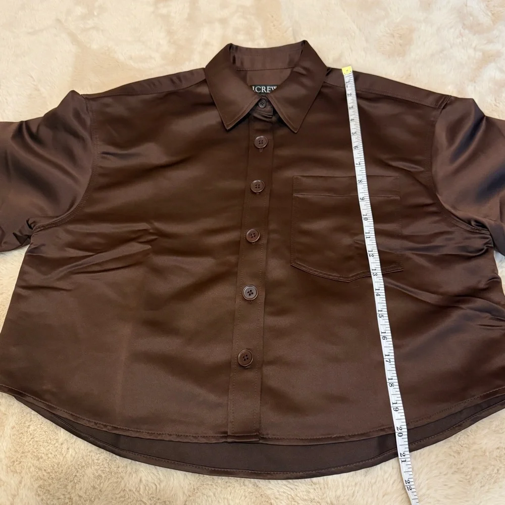 J Crew Etienne French Press Cropped Button Up Shirt in Duchesse Satin